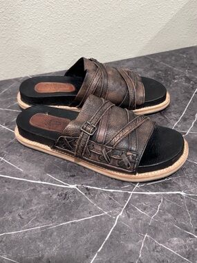 Freebird by Steven Fleetwood Brown Leather Double Strap Slide Sandals Size 10